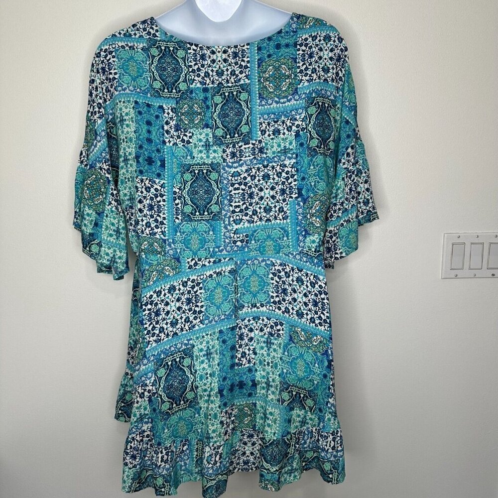 Avenue Tunic Top Patchwork Print Aqua Floral Size… - image 4
